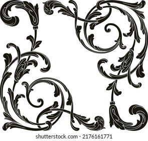vintage baroque corner ornament retro pattern antique style acanthus. Decorative design element filigree calligraphy vector. wedding decoration of greeting card and laser cutting.