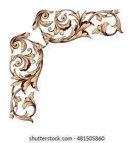 Vintage baroque corner ornament. Retro pattern antique style acanthus. Decorative design element filigree calligraphy vector.