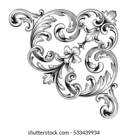 vintage baroque corner ornament retro pattern antique style acanthus. Decorative design element filigree calligraphy vector. You can use for wedding decoration of greeting card and laser cutting.