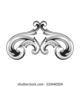 vintage baroque corner ornament retro pattern antique style acanthus. Decorative design element filigree calligraphy vector. You can use for wedding decoration of greeting card and laser cutting.