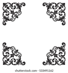 VIntage baroque corner ornament retro pattern antique style acanthus. Decorative design element filigree calligraphy vector. You can use for wedding decoration of greeting card and laser cutting.
