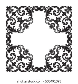 VIntage baroque corner ornament retro pattern antique style acanthus. Decorative design element filigree calligraphy vector. You can use for wedding decoration of greeting card and laser cutting.