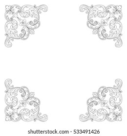 VIntage baroque corner ornament retro pattern antique style acanthus. Decorative design element filigree calligraphy vector. You can use for wedding decoration of greeting card and laser cutting.