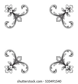 VIntage baroque corner ornament retro pattern antique style acanthus. Decorative design element filigree calligraphy vector. You can use for wedding decoration of greeting card and laser cutting.
