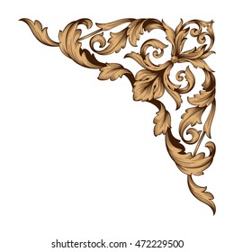 Vintage baroque corner scroll ornament engraving corner floral retro pattern antique style acanthus foliage swirl decorative design element filigree calligraphy. You can use for wedding invitation.