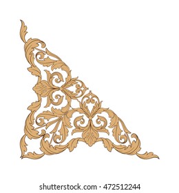 Vintage baroque corner scroll ornament engraving corner floral retro pattern antique style acanthus foliage swirl decorative design element filigree calligraphy. You can use for wedding invitation.