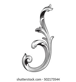 Vintage baroque corner scroll ornament engraving corner floral retro pattern antique style acanthus foliage swirl decorative design element filigree calligraphy. You can use for wedding invitation.