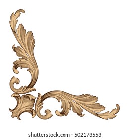 Vintage baroque corner scroll ornament engraving corner floral retro pattern antique style acanthus foliage swirl decorative design element filigree calligraphy. You can use for wedding invitation.