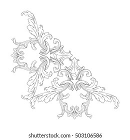 Vintage baroque corner scroll ornament engraving corner floral retro pattern antique style acanthus foliage swirl decorative design element filigree calligraphy. You can use for wedding invitation.