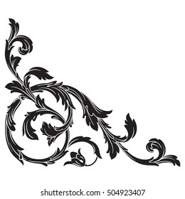 Vintage baroque corner scroll ornament engraving corner floral retro pattern antique style acanthus foliage swirl decorative design element filigree calligraphy. Element of Design.