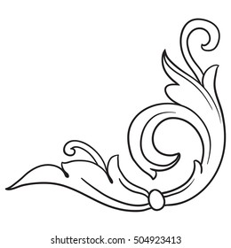 Vintage baroque corner scroll ornament engraving corner floral retro pattern antique style acanthus foliage swirl decorative design element filigree calligraphy. Element of Design.