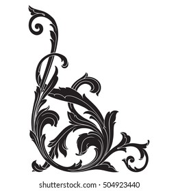 Vintage Baroque Corner Scroll Ornament Engraving Stock Vector (Royalty ...