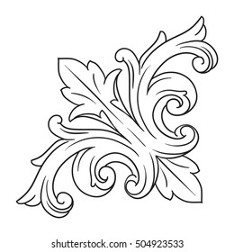 Vintage baroque corner scroll ornament engraving corner floral retro pattern antique style acanthus foliage swirl decorative design element filigree calligraphy. Element of Design.