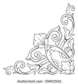 Vintage baroque corner scroll ornament engraving corner floral retro pattern antique style acanthus foliage swirl decorative design element filigree calligraphy. Element of Design.