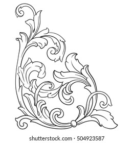 Vintage Baroque Corner Scroll Ornament Engraving Stock Vector (Royalty ...