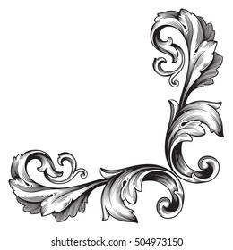 Vintage Baroque Frame Scroll Ornament Engraving Stock Vector (Royalty ...