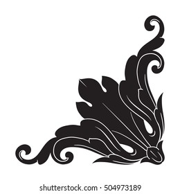Vintage baroque corner scroll ornament engraving corner floral retro pattern antique style acanthus foliage swirl decorative design element filigree calligraphy. Element of Design.