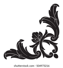 Vintage Baroque Corner Scroll Ornament Engraving Stock Vector (Royalty ...