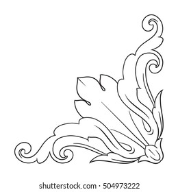 Vintage baroque corner scroll ornament engraving corner floral retro pattern antique style acanthus foliage swirl decorative design element filigree calligraphy. Element of Design.