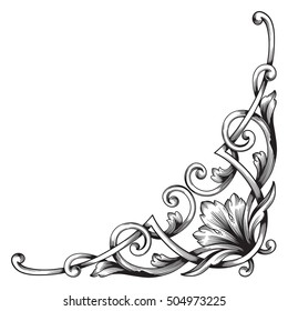 Vintage baroque corner scroll ornament engraving corner floral retro pattern antique style acanthus foliage swirl decorative design element filigree calligraphy. Element of Design.