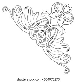 Vintage baroque corner scroll ornament engraving corner floral retro pattern antique style acanthus foliage swirl decorative design element filigree calligraphy. Element of Design.
