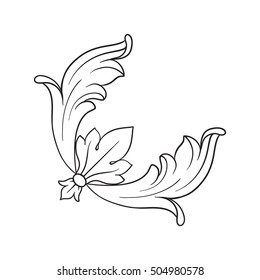Vintage baroque corner scroll ornament engraving corner floral retro pattern antique style acanthus foliage swirl decorative design element filigree calligraphy. Element of Design.