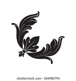 Vintage baroque corner scroll ornament engraving corner floral retro pattern antique style acanthus foliage swirl decorative design element filigree calligraphy. Element of Design.