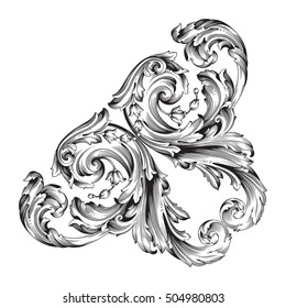 Vintage baroque corner scroll ornament engraving corner floral retro pattern antique style acanthus foliage swirl decorative design element filigree calligraphy. Element of Design.