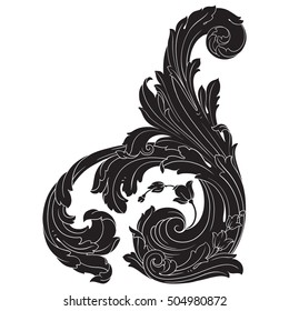 Vintage baroque corner scroll ornament engraving corner floral retro pattern antique style acanthus foliage swirl decorative design element filigree calligraphy. Element of Design.