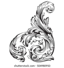 Vintage baroque corner scroll ornament engraving corner floral retro pattern antique style acanthus foliage swirl decorative design element filigree calligraphy. Element of Design.