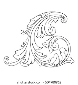 Vintage baroque corner scroll ornament engraving corner floral retro pattern antique style acanthus foliage swirl decorative design element filigree calligraphy. Element of Design.