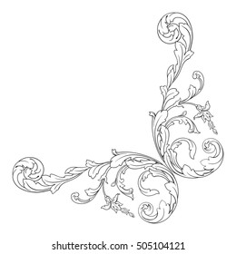 Vintage baroque corner scroll ornament engraving corner floral retro pattern antique style acanthus foliage swirl decorative design element filigree calligraphy. Element of Design.