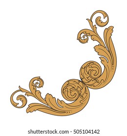 Vintage baroque corner scroll ornament engraving corner floral retro pattern antique style acanthus foliage swirl decorative design element filigree calligraphy. Element of Design.