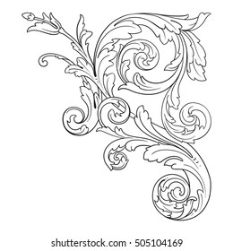 Vintage Baroque Corner Scroll Ornament Engraving Stock Vector (Royalty ...