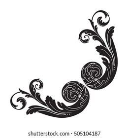 Vintage baroque corner scroll ornament engraving corner floral retro pattern antique style acanthus foliage swirl decorative design element filigree calligraphy. Element of Design.