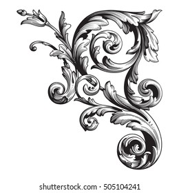 Vintage baroque corner scroll ornament engraving corner floral retro pattern antique style acanthus foliage swirl decorative design element filigree calligraphy. Element of Design.