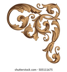 Vintage baroque corner scroll ornament engraving corner floral retro pattern antique style acanthus foliage swirl decorative design element filigree calligraphy. Isolated corner element of Design.
