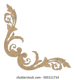 Vintage baroque corner scroll ornament engraving corner floral retro pattern antique style acanthus foliage swirl decorative design element filigree calligraphy. Isolated corner element of Design.