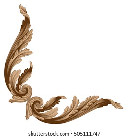 Vintage baroque corner scroll ornament engraving corner floral retro pattern antique style acanthus foliage swirl decorative design element filigree calligraphy. Isolated corner element of Design.