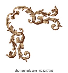 Vintage baroque corner scroll ornament engraving corner floral retro pattern antique style acanthus foliage swirl decorative design element filigree calligraphy. Isolated corner element of Design. 