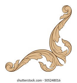 Vintage baroque corner scroll ornament engraving corner floral retro pattern antique style acanthus foliage swirl decorative design element filigree calligraphy. Isolated corner element of Design. 