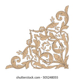 Vintage baroque corner scroll ornament engraving corner floral retro pattern antique style acanthus foliage swirl decorative design element filigree calligraphy. Isolated corner element of Design. 