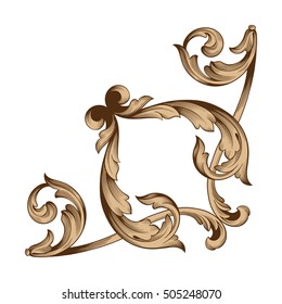 Vintage baroque corner scroll ornament engraving corner floral retro pattern antique style acanthus foliage swirl decorative design element filigree calligraphy. Isolated corner element of Design. 