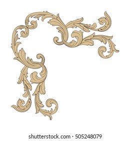 Vintage baroque corner scroll ornament engraving corner floral retro pattern antique style acanthus foliage swirl decorative design element filigree calligraphy. Isolated corner element of Design. 