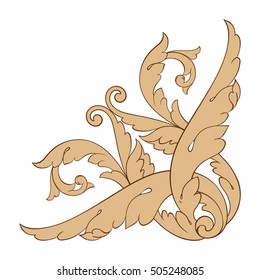 Vintage baroque corner scroll ornament engraving corner floral retro pattern antique style acanthus foliage swirl decorative design element filigree calligraphy. Isolated corner element of Design. 