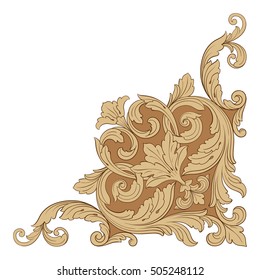 Vintage baroque corner scroll ornament engraving corner floral retro pattern antique style acanthus foliage swirl decorative design element filigree calligraphy. Isolated corner element of Design. 