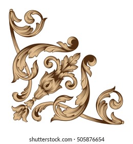 Vintage baroque corner scroll ornament engraving corner floral retro pattern antique style acanthus foliage swirl decorative design element filigree calligraphy. Isolated corner element of Design.