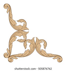 Vintage baroque corner scroll ornament engraving corner floral retro pattern antique style acanthus foliage swirl decorative design element filigree calligraphy. Isolated corner element of Design.