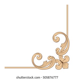 Vintage baroque corner scroll ornament engraving corner floral retro pattern antique style acanthus foliage swirl decorative design element filigree calligraphy. Isolated corner element of Design.