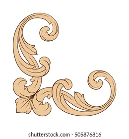 Vintage baroque corner scroll ornament engraving corner floral retro pattern antique style acanthus foliage swirl decorative design element filigree calligraphy. Isolated corner element of Design.